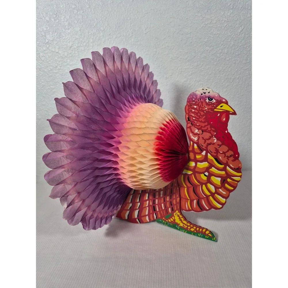 Vintage Thanksgiving Honeycomb Turkey Centerpieces Set of 2 Paper Decorations